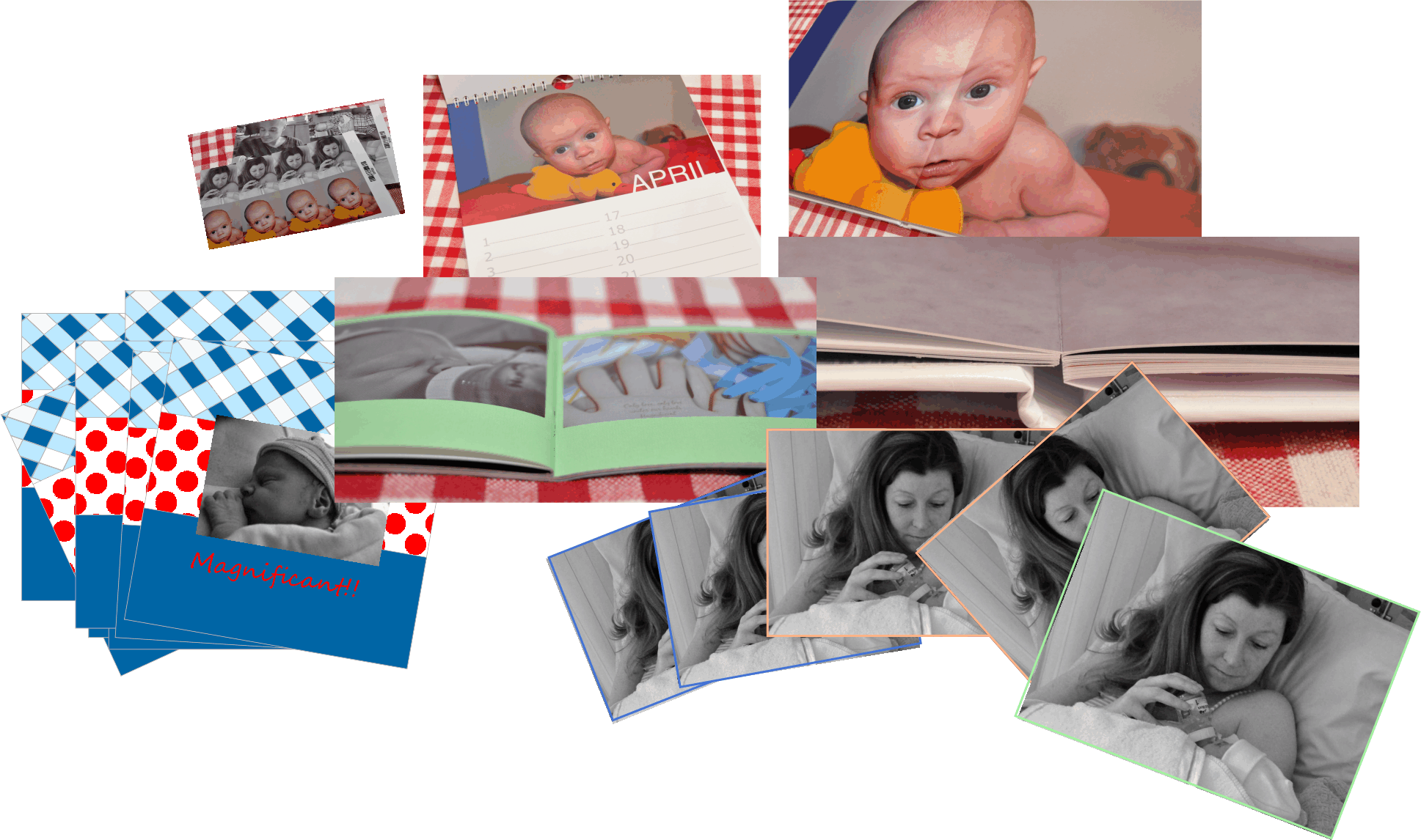 Babykiekjes Alles in Een Pakket bestaande uit een Canvas doek en het Normale Foto Album,  pasfoto's, nog meer fotoalbums en geboortekaarten!